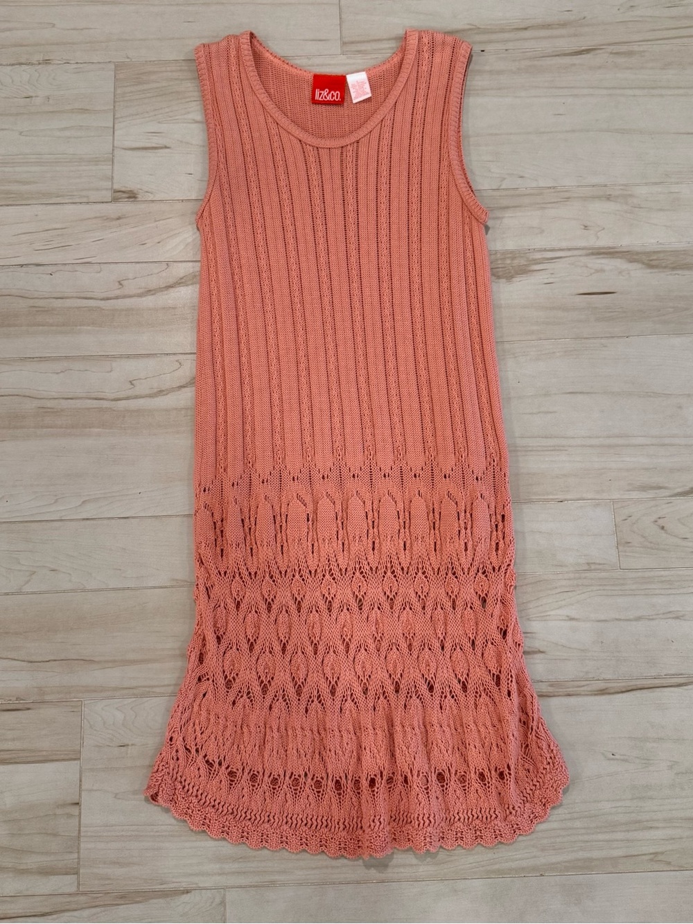 Sheer Vintage Coral Knit Cotton Blend Sleeveless Dress or Cover Up